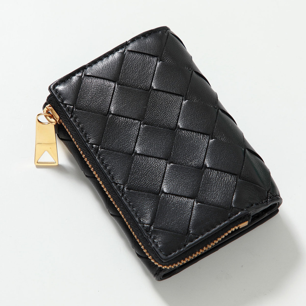 Bottega Veneta fold Zipper Wallet Leather Tri Intrecciato Black